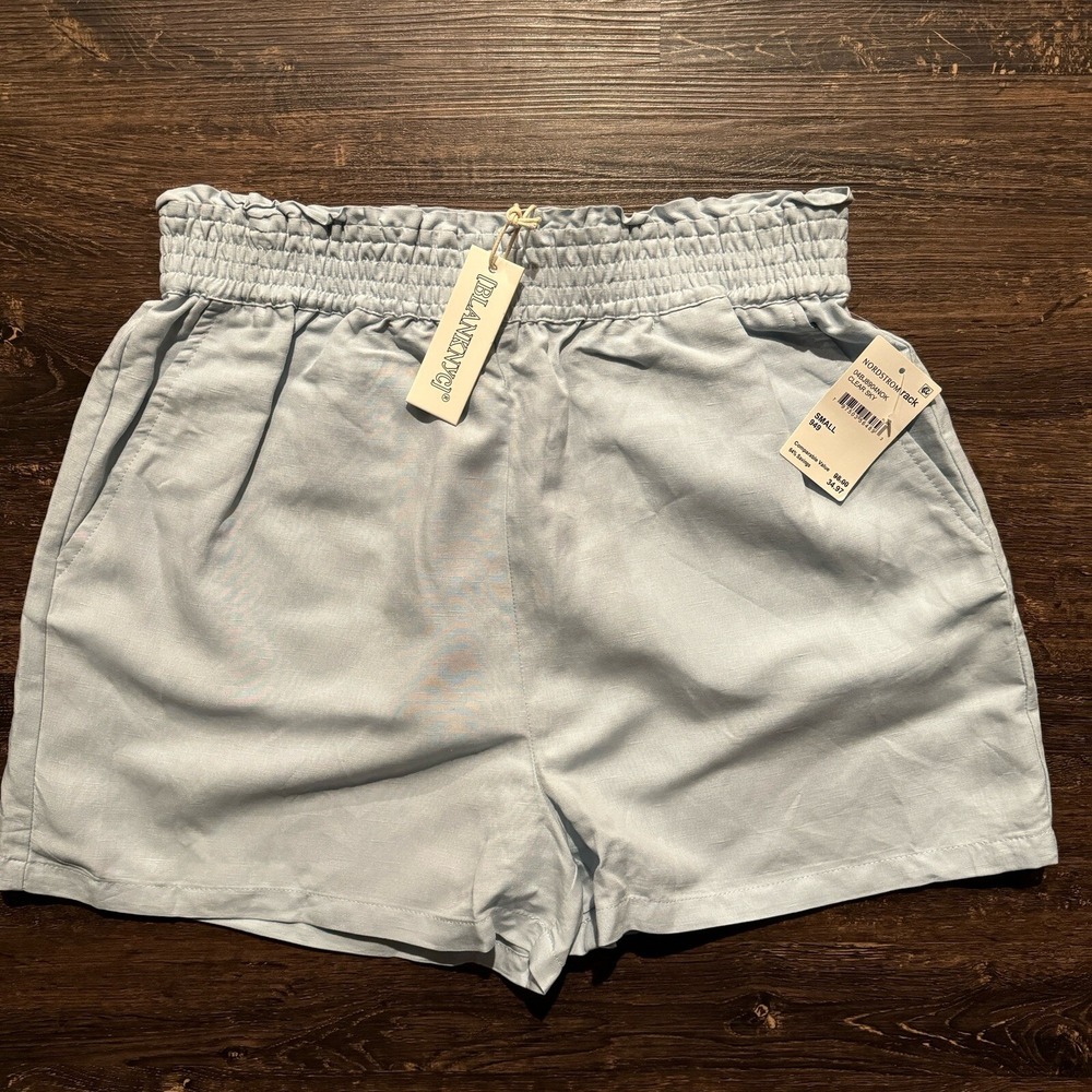 Blank NYC Linen Blend Drawstring Pull On Shorts Pockets  Small Clear Sky‎ Blue